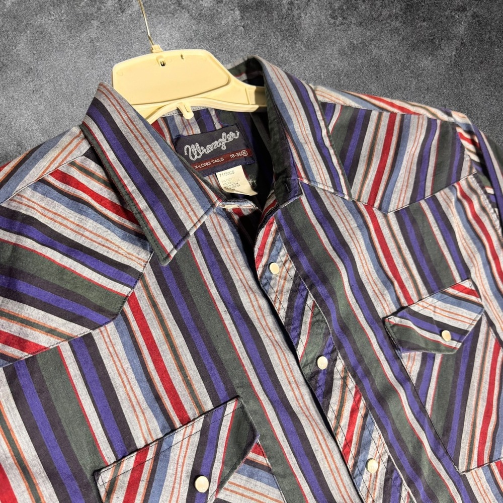 Wrangler X-Long Tails Western Shirt XL 18-35 Pearl Snap Striped Cowboy Rodeo